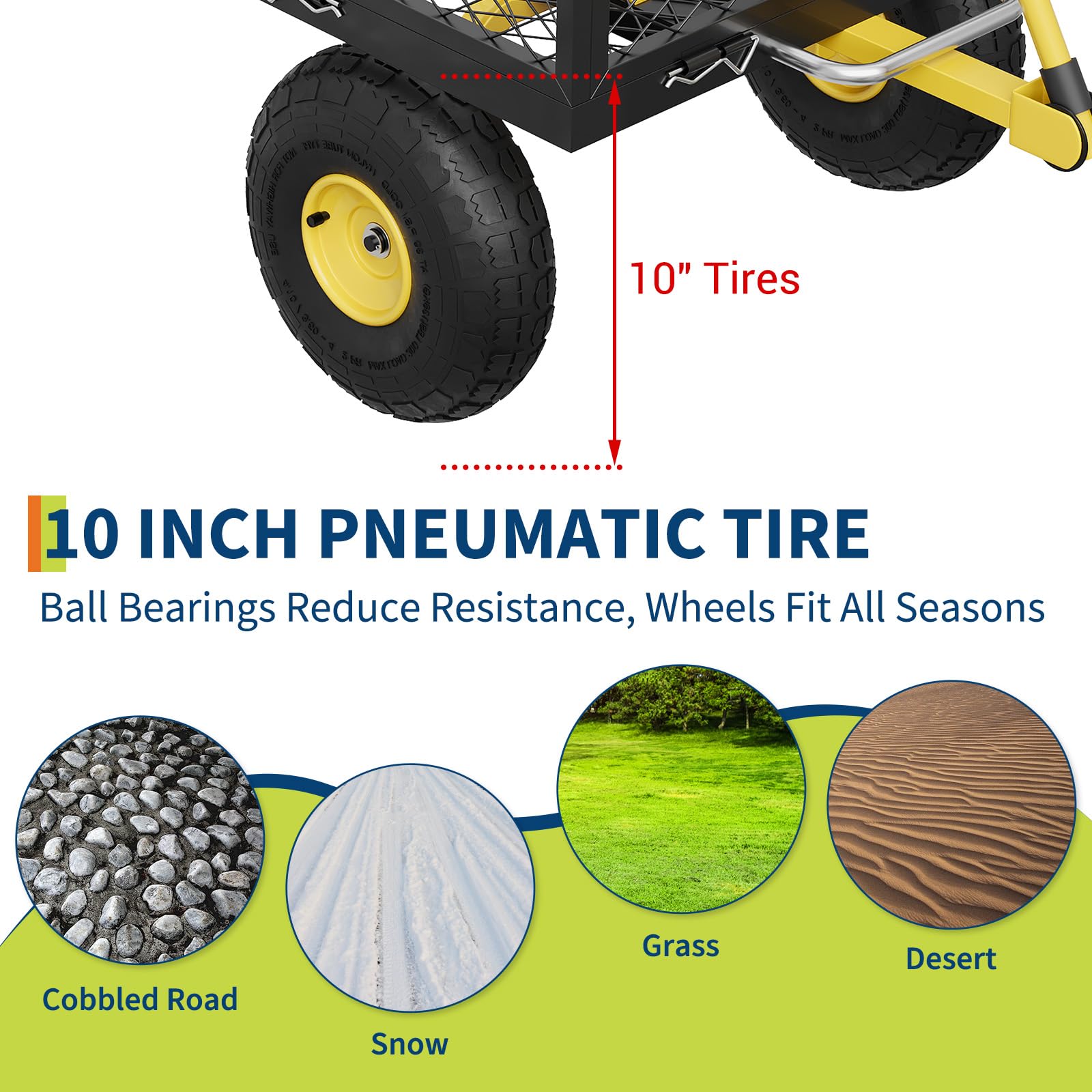 Garvee Chariot de jardin 408 kg avec parois amovibles, pneus 25 cm, structure acier robuste et poignée rotative 180°, pour jardin et ferme