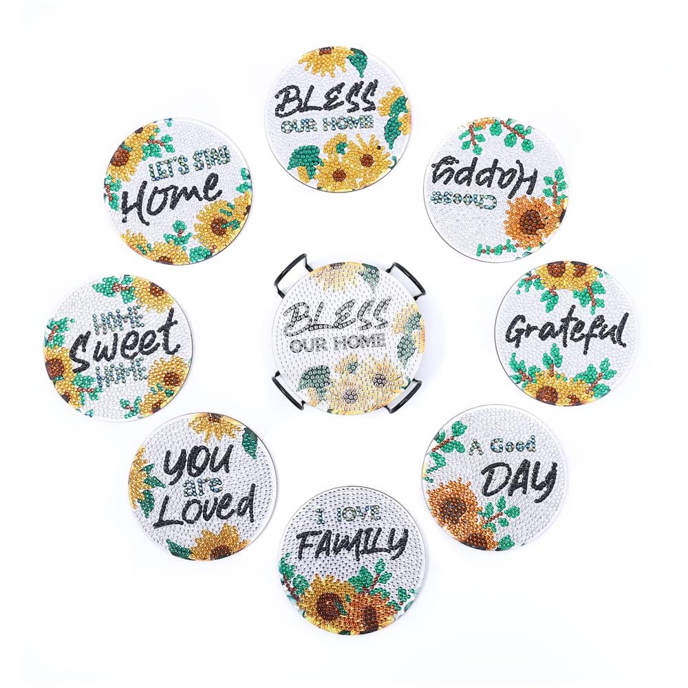 Kit de peinture diamant Garvee 8 pièces à faire soi-même, motif tournesol, bois, avec support et colle, décoration pour la maison et la cuisine, coloré