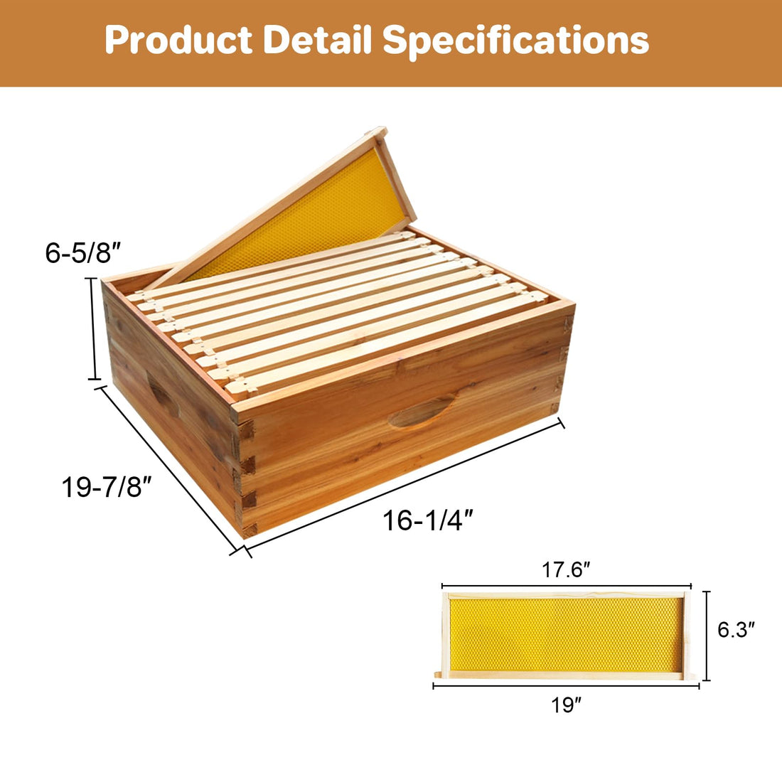 Ruche Langstroth Garvee à 10 cadres en bois de cèdre - Maison à abeilles 100 % cire d'abeille - Hausse moyenne pour l'apiculture - 41 x 50 x 17 cm - Matériel professionnel