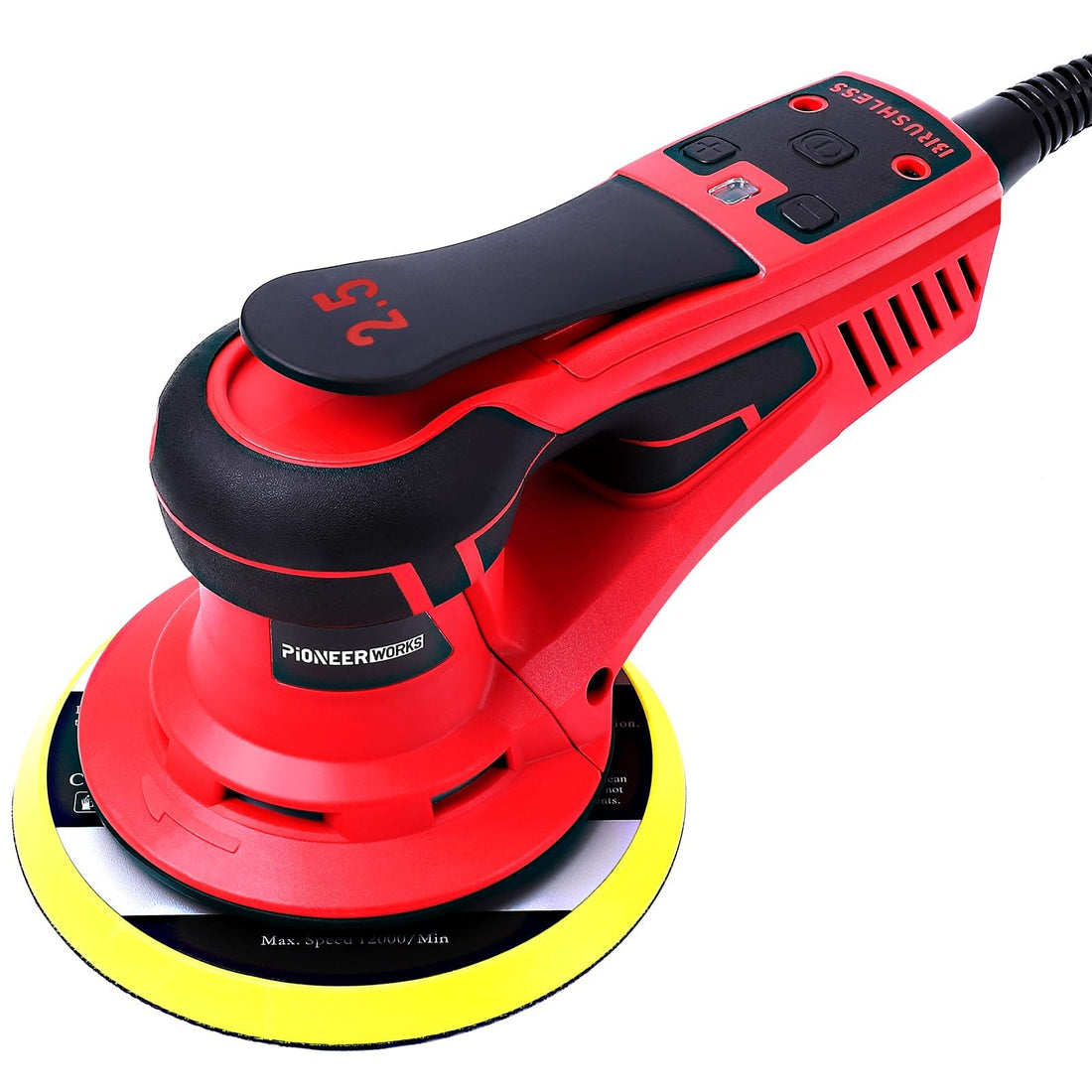 Ponceuse orbitale aléatoire Garvee 350 W, 150 mm, avec moteur sans balais pour un ponçage professionnel, 5 vitesses, faibles vibrations, ergonomique, noire
