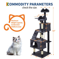 Arbre à chat Garvee pour grands chats 188 cm - Stable, polyvalent, en bois, 6 poteaux à griffer, balles, pour salon d'intérieur