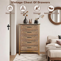 Garvee commode style campagne, 5 tiroirs, bois vieilli, imperméable, chambre, salon, 40 × 70 × 114 cm, brun