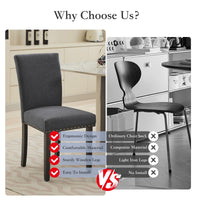 Ensemble de 2 chaises de salle à manger Garvee, revêtues de tissu et décorées de clous décoratifs. Ergonomiques et robustes, elles sont en bois d'hévéa gris foncé et conviennent aussi bien à la salle à manger qu'au salon.