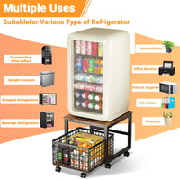 Garvee Support pour mini-réfrigérateur sur roulettes avec panier métallique pour cuisine, salon, bureau, 50 × 54 × 45, 7 cm, noir