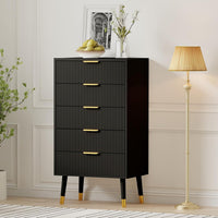 Garvee commode moderne à 5 tiroirs en MDF, pieds en métal, poignées dorées, protection anti-basculement