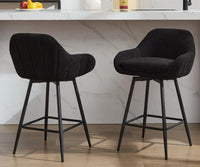 Tabourets de bar pivotants modernes Garvee, lot de 2, hauteur comptoir 66 cm, tissu sherpa, pieds en métal, noir, îlot de cuisine