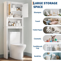 Meuble de rangement Garvee à suspendre au-dessus des toilettes, portes en rotin, étagère réglable, bois, blanc, pour salle de bain et buanderie