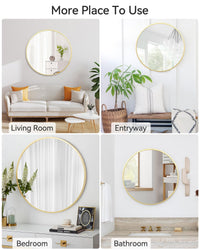 Miroir mural rond Garvee Gold 81 cm (32 pouces), cadre en métal doré mat, idéal pour salle de bain et couloir, verre HD sans distorsion.