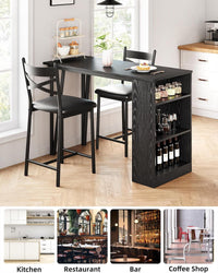 Ensemble table de bar extensible Garvee pour 2 à 4 personnes, coussins de 40 cm de large, MDF durable, espace de rangement, noir, idéal pour les petits appartements