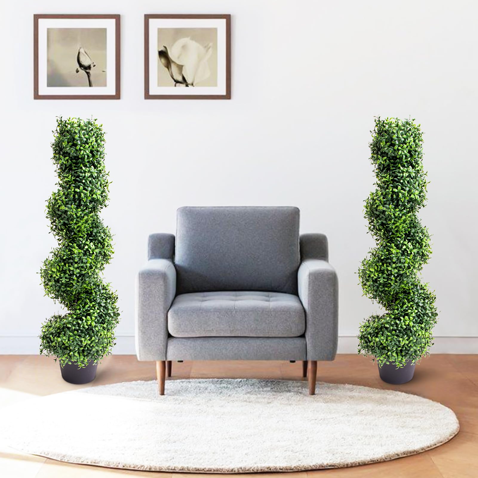 Garvee Lot de 2 buis artificiels en spirale de 89 cm, PE résistant aux UV, pots en plastique, entretien facile, pour jardin et porche