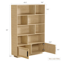 Bibliothèque Garvee à 5 niveaux avec portes en rotin, en MDF robuste, idéale pour le salon et le bureau, 80 cm (L) x 160 cm (H), style bohème
