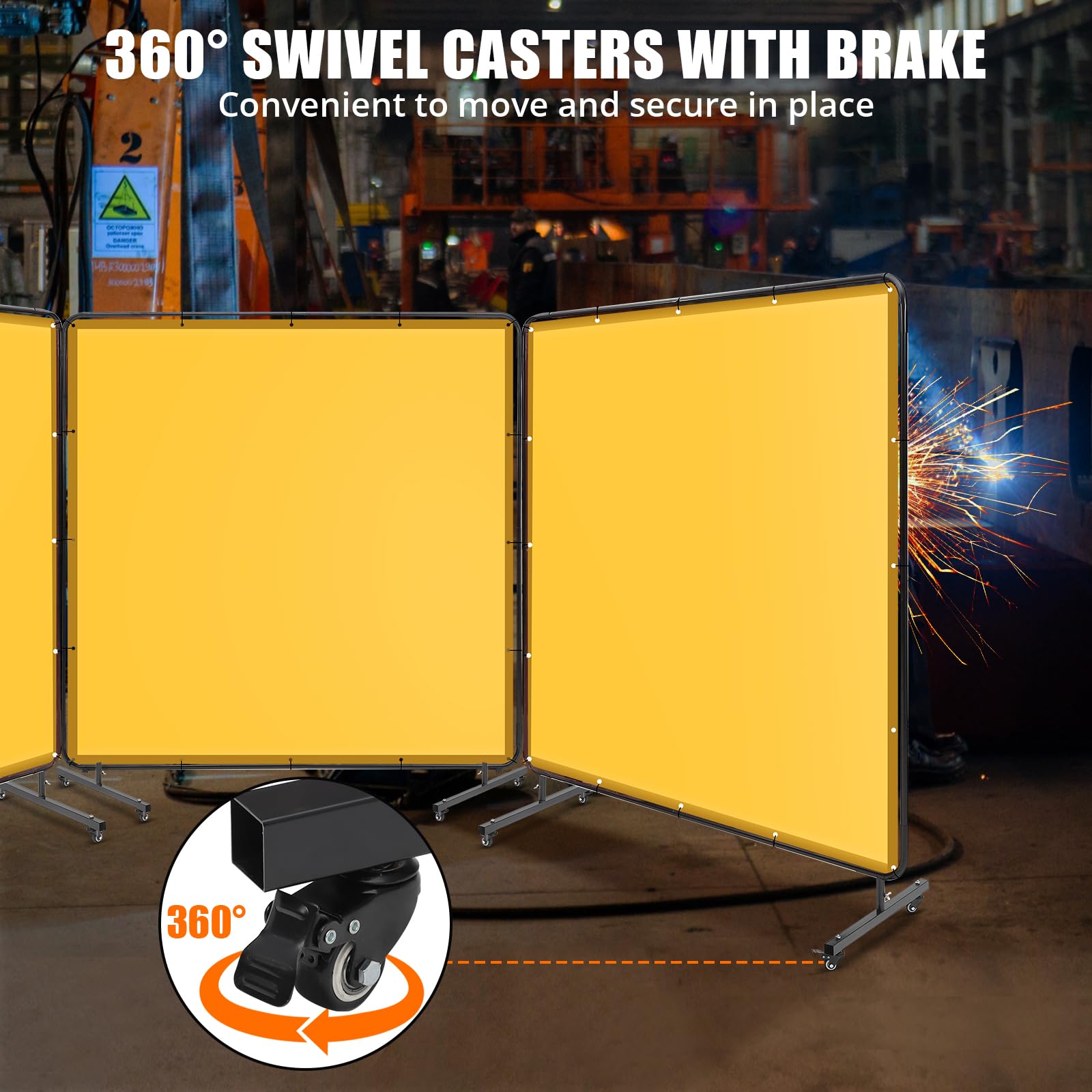 Écran de soudage Garvee à 3 panneaux de 1,8 x 1,8 m avec cadre en acier, ignifugé, protection UV, PVC transparent, sur roulettes pour une utilisation sans obstacle en atelier