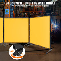 Écran de soudage Garvee à 3 panneaux de 1,8 x 1,8 m avec cadre en acier, ignifugé, protection UV, PVC transparent, sur roulettes pour une utilisation sans obstacle en atelier