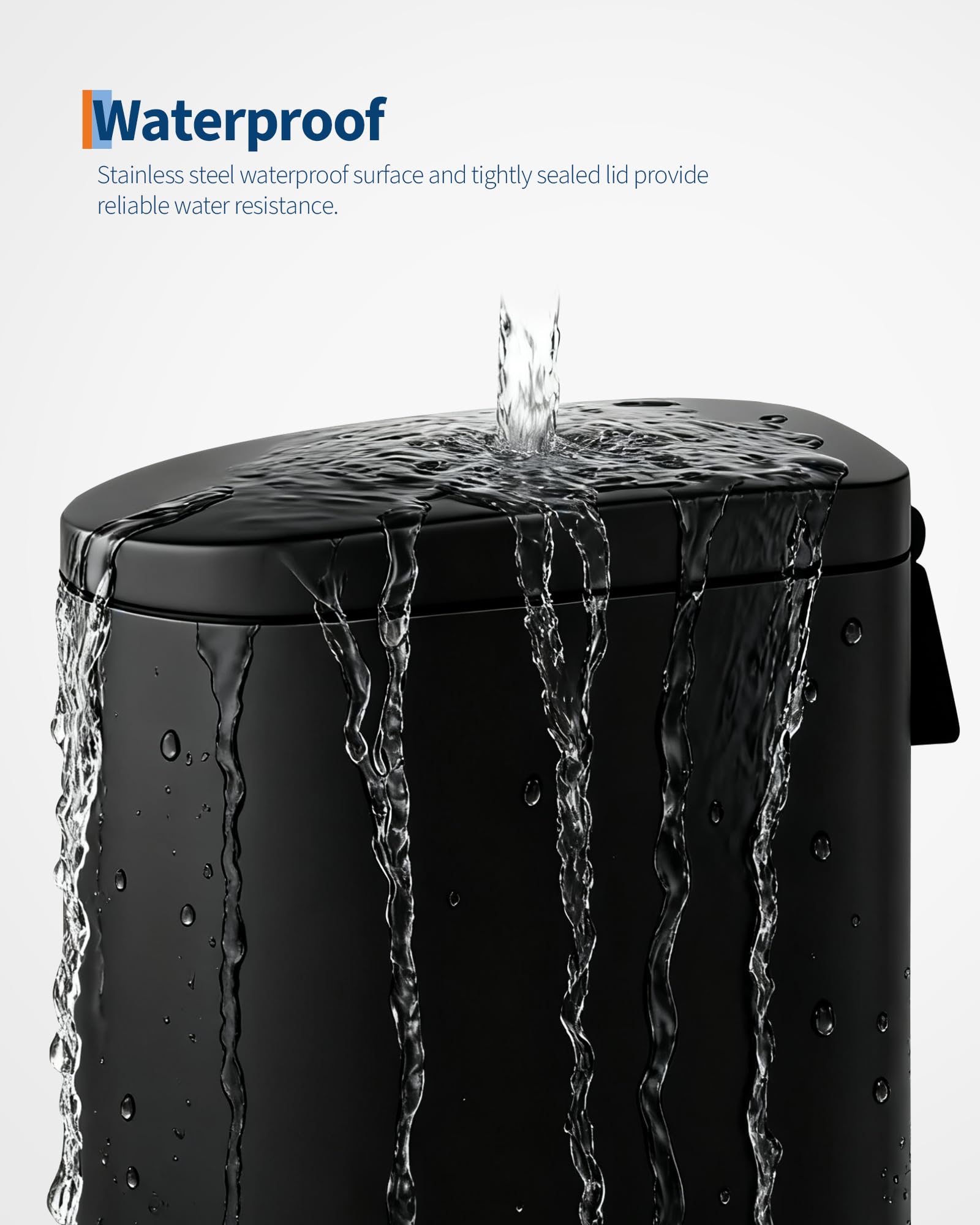 Poubelle de salle de bain Garvee en métal, 10 L, avec couvercle à fermeture douce et pédale, pour chambre et salle de bain, noire, compacte et antirouille.