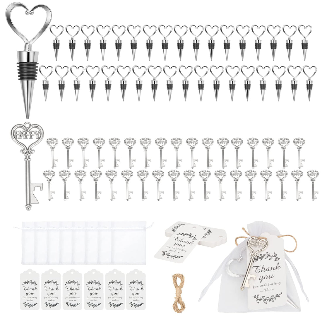 Coffret ouvre-bouteilles Garvee, 24 pièces, couteau de sommelier en acier inoxydable avec pochette, étiquettes cadeaux, mariage, anniversaire, en forme de cœur, transparent