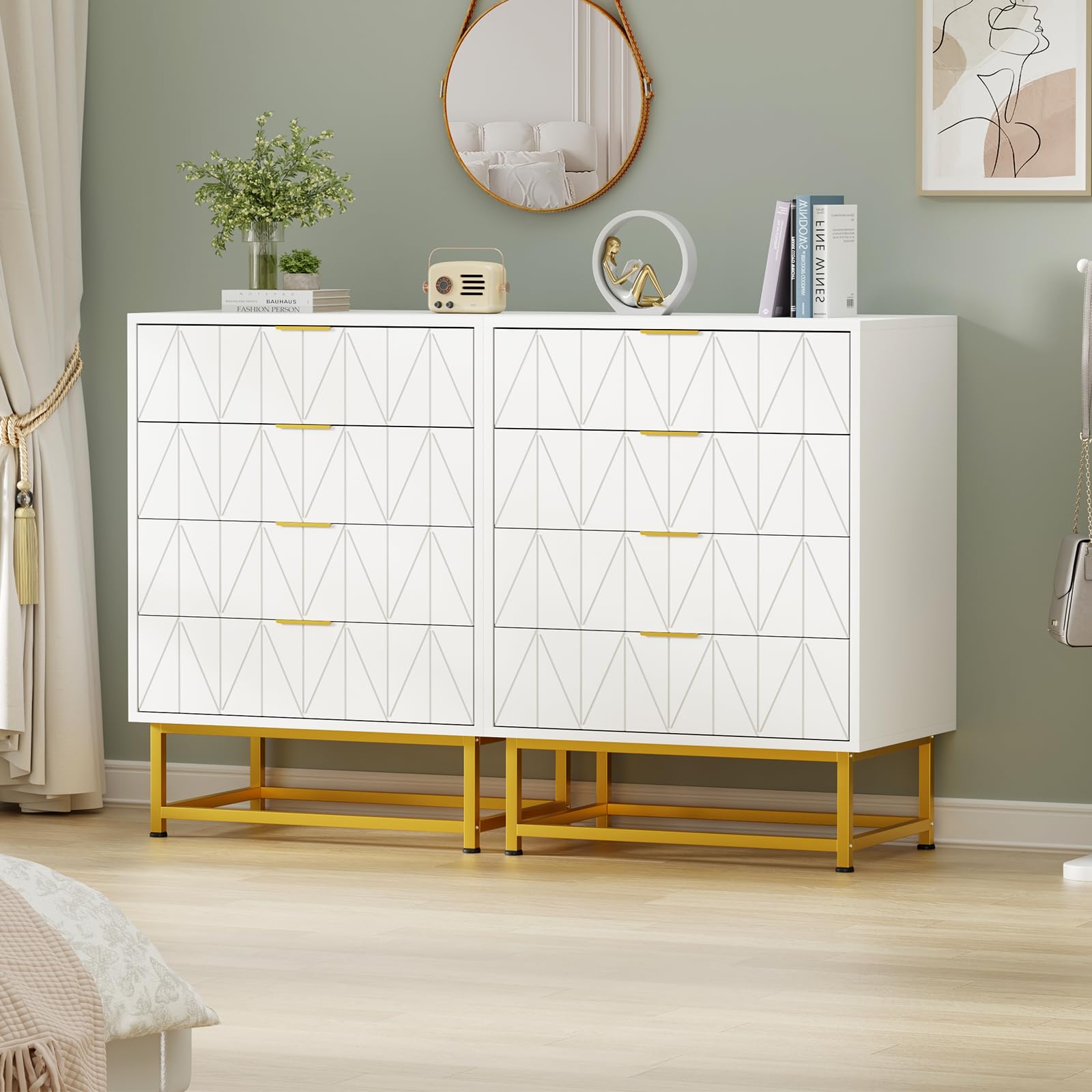 Garvee commode à 4 tiroirs avec grand espace de rangement, en MDF, pieds en métal doré, idéale pour la chambre et l'entrée, robuste et résistante aux rayures