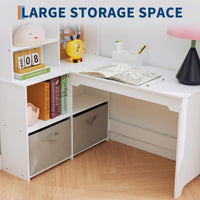 Bureau d'angle Garvee pour enfant avec chaise, en forme de L, blanc, pour chambre d'enfant, 101,6 cm x 106,7 cm x 78,7 cm