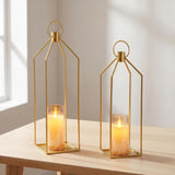 Garvee Ensemble de 2 lanternes métal avec bougies LED télécommandées, hauteurs 30, 5 et 38, 1 cm, décoration salon et jardin, doré - Doré