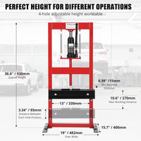 Presse hydraulique Garvee 6 tonnes, châssis en acier à cadre en H réglable pour atelier/garage, 6 tonnes, acier