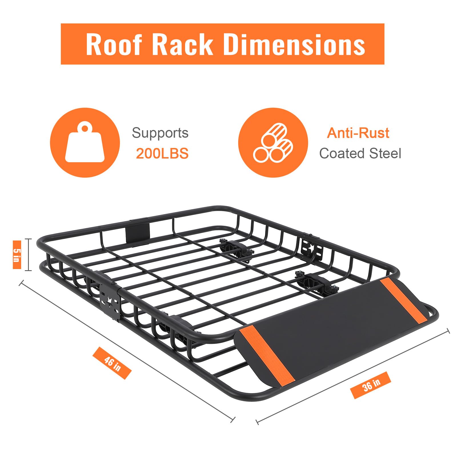 Panier de toit Garvee 117 x 91 x 13 cm en acier thermolaqué pour SUV, camions et camping-cars, capacité de charge de 90 kg