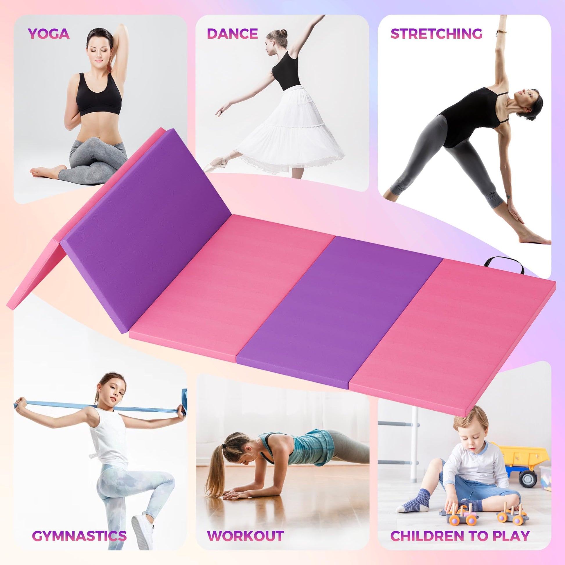 Tapis de gymnastique pliable Garvee 1,2'' en mousse EPE et cuir PU antidérapant, portable, pour le yoga et les arts martiaux, ensemble de 5 pièces