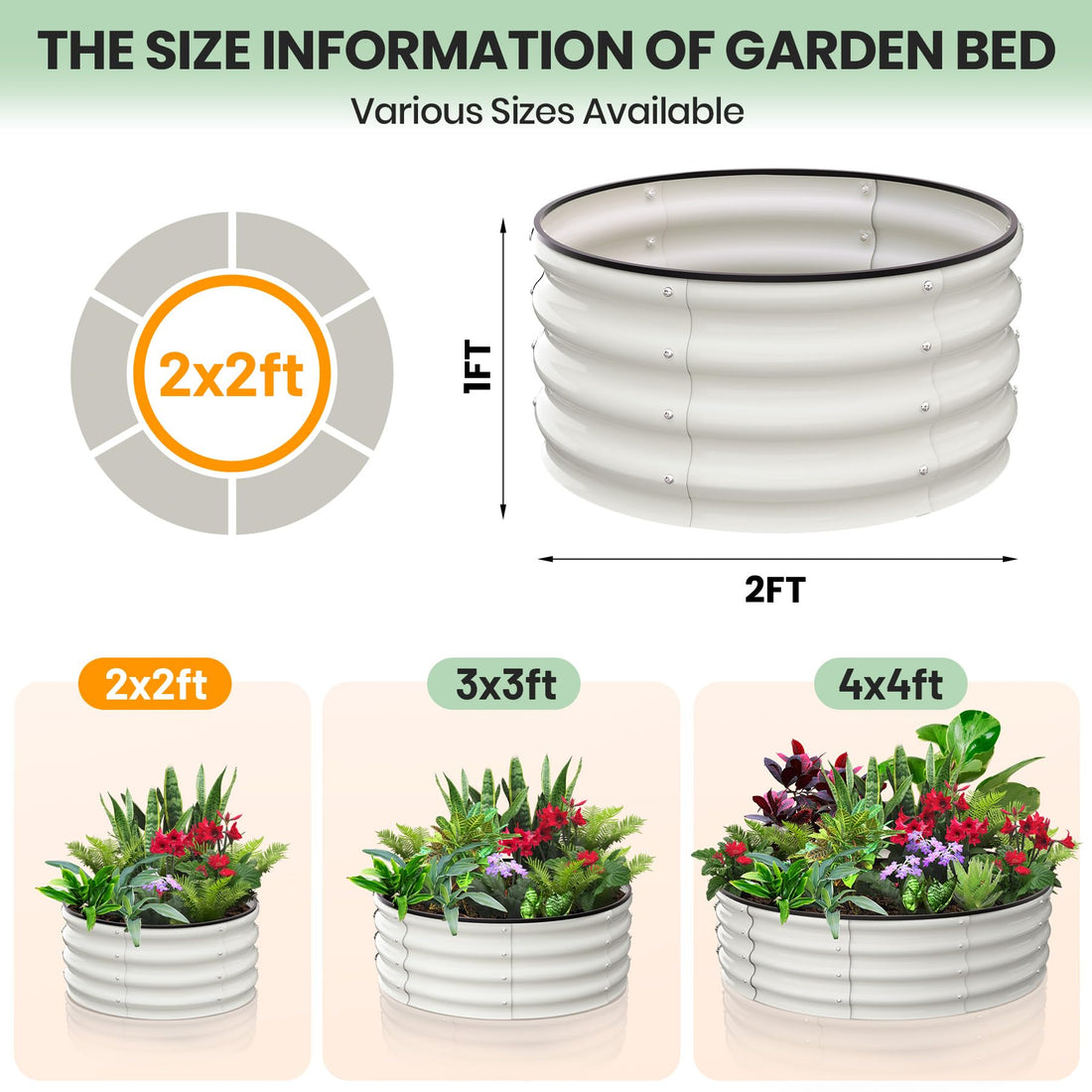 Garvee Potagers surélevés, lot de 2, 60 x 60 x 30 cm, galvanisés, antirouille, fond ouvert, en acier blanc, pour légumes et fleurs