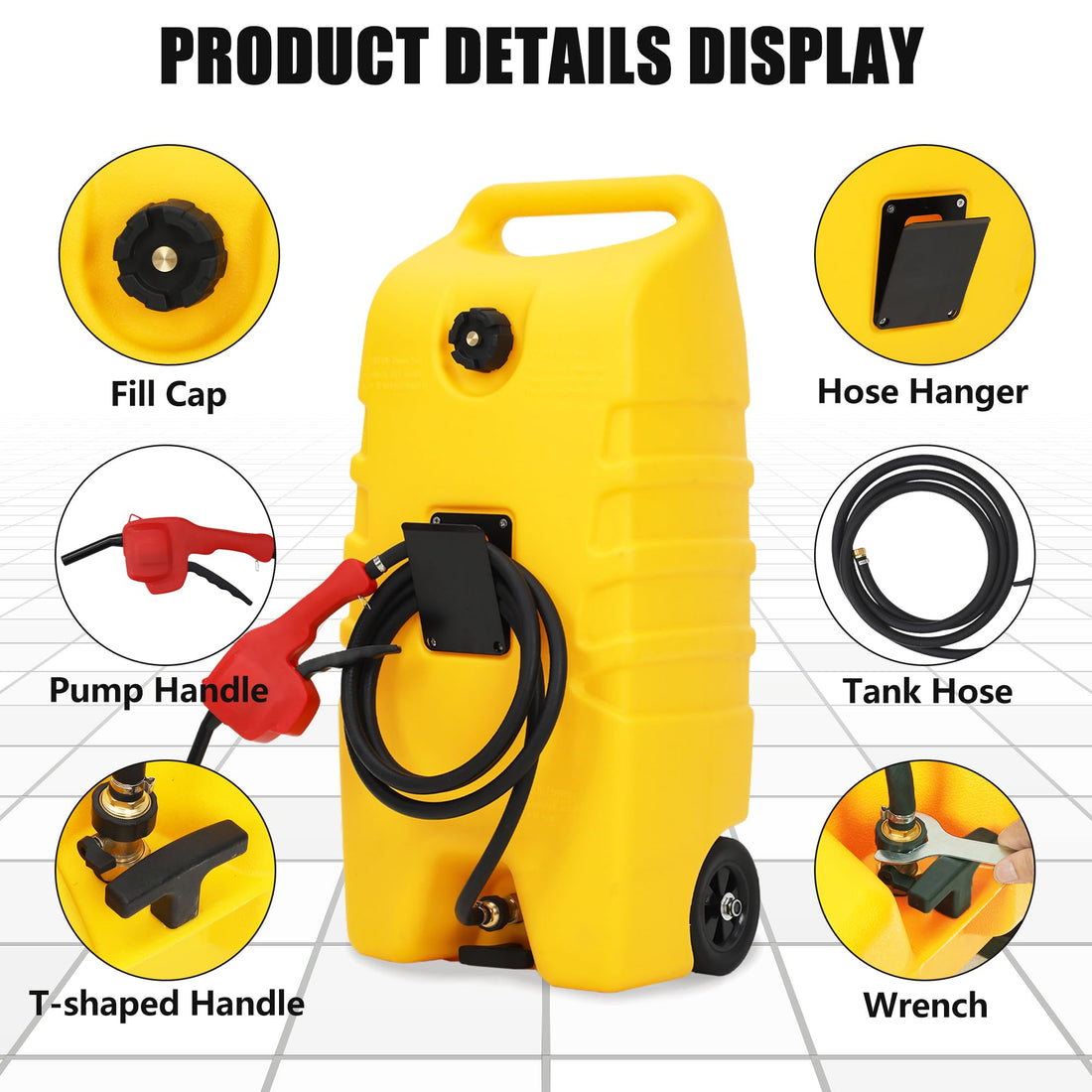 Réservoir de carburant Garvee de 14 gallons avec pompe à siphon manuelle et tuyau en polyéthylène de 10 pieds avec roues pour voiture, VTT, bateau, tondeuse à gazon