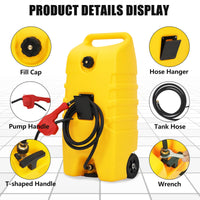 Réservoir de carburant Garvee de 14 gallons avec pompe à siphon manuelle et tuyau en polyéthylène de 10 pieds avec roues pour voiture, VTT, bateau, tondeuse à gazon