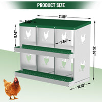 Garvee pondoir métallique pour poules à 6 compartiments, nichoir de ponte avec système de collecte des œufs par roulement, trous d’aération, vert, idéal pour poulailler et basse-cour