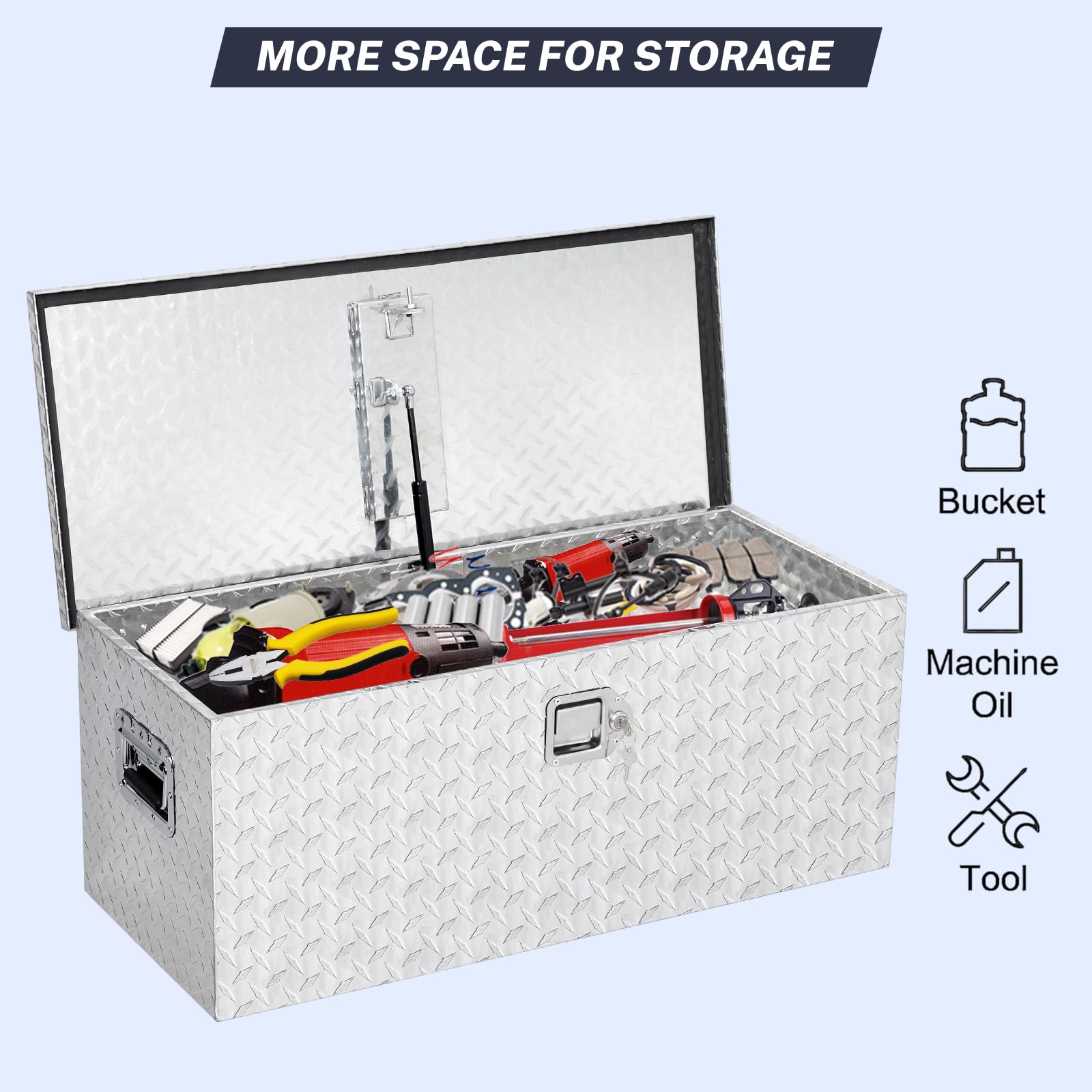 Garvee Coffre à Outils 91 × 38 × 38 cm en Aluminium Strié avec Serrure Sécurisée, pour Benne de Pick-up et Remorque, Argenté