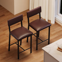 Ensemble de 2 tabourets de bar Garvee, revêtement en cuir PU, ergonomiques et stables, structure en MDF et acier, repose-pieds, marron foncé, pour salle à manger et cuisine.