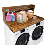 Garvee plan de travail lave-linge/sèche-linge 2 niveaux en bois résistant à l’eau, rails 7 cm, 137 × 70 × 50 cm, brun - Brun