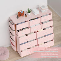 Garvee commode à 12 tiroirs, en tissu, structure en métal, plateau en bois avec poches latérales et crochets, pour la chambre, rose