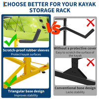 Garvee Support de rangement pour kayaks, autoportant, hauteur réglable, bras rembourrés, acier à la rouille, pour 4 kayaks, intérieur et extérieur.
