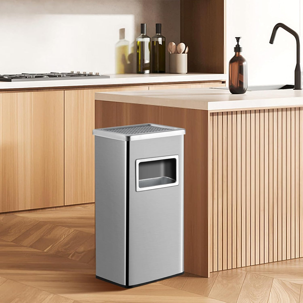 Poubelle d'extérieur Garvee 8 gallons en acier inoxydable avec cendrier et seau amovible, compacte, résistante aux intempéries et facile à manipuler (sans gants), idéale pour le jardin et le bureau.