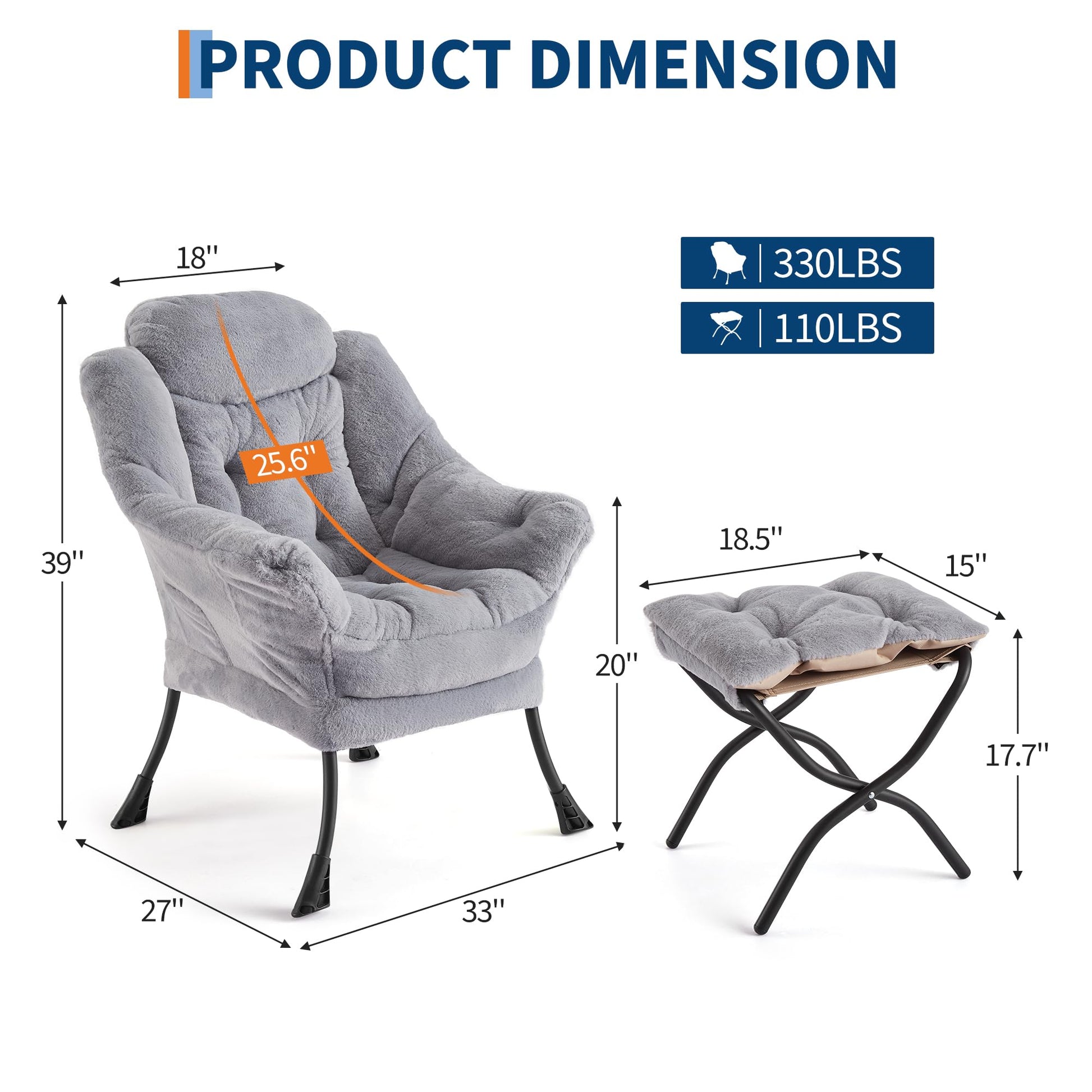 Fauteuil relax Garvee avec repose-pieds, ergonomique et robuste, revêtement en imitation fourrure de lapin, gris clair, pour salon et bureau.