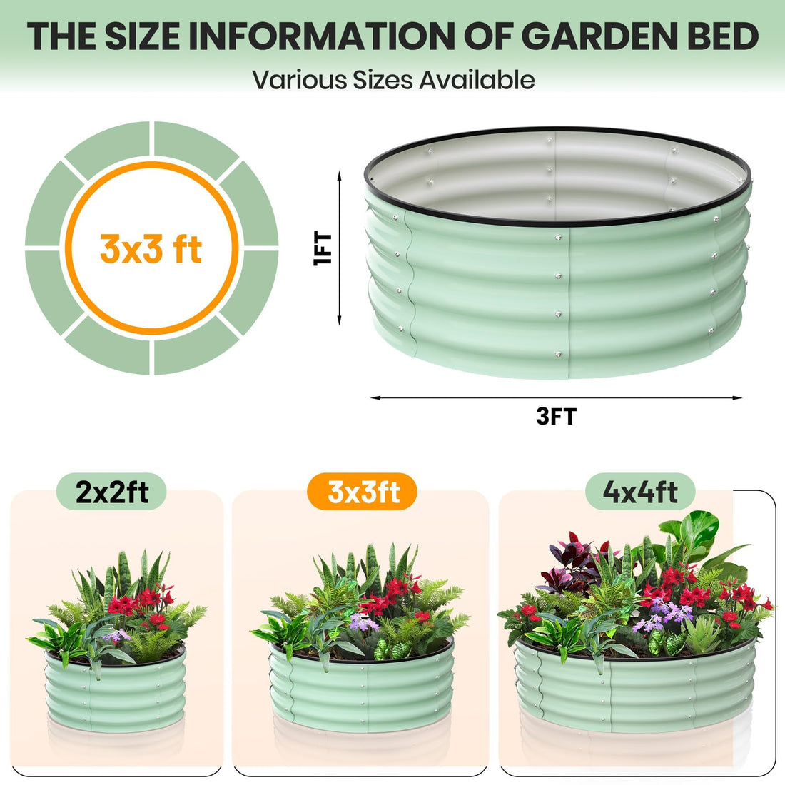 Garvee Potagers surélevés, lot de 2, 90 x 90 x 30 cm, acier galvanisé, antirouille et tous temps, pour légumes et fleurs