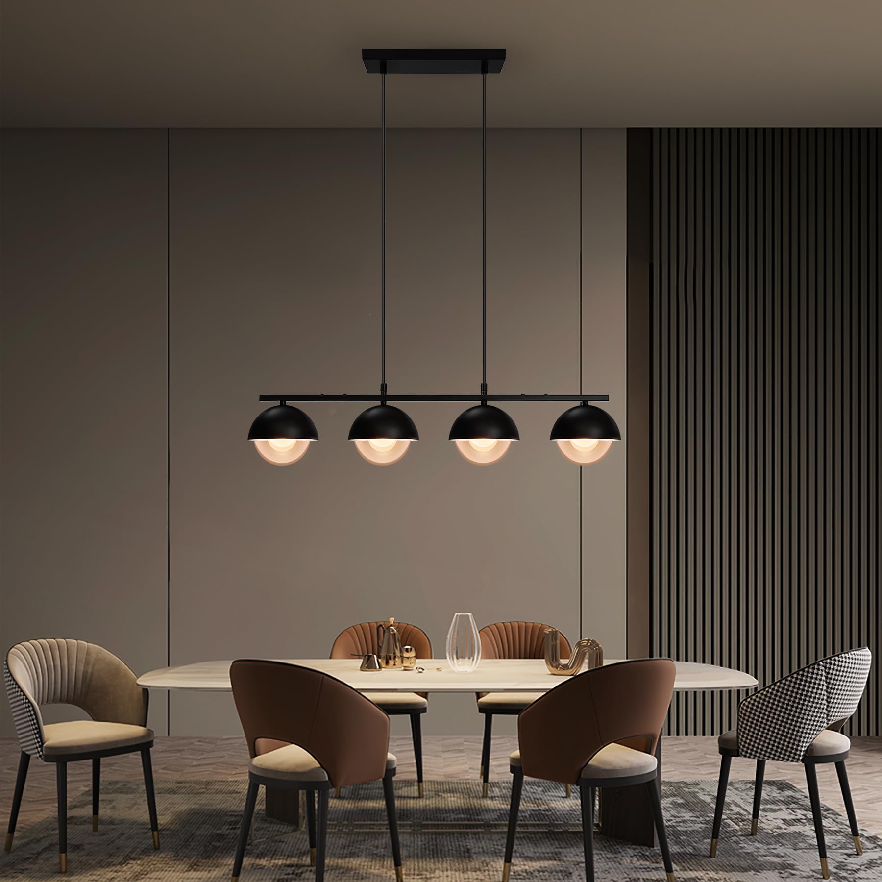 Suspension Garvee moderne à 4 lumières pour table à manger, en métal noir, hauteur réglable, style industriel rétro, pour salles à manger et cafés