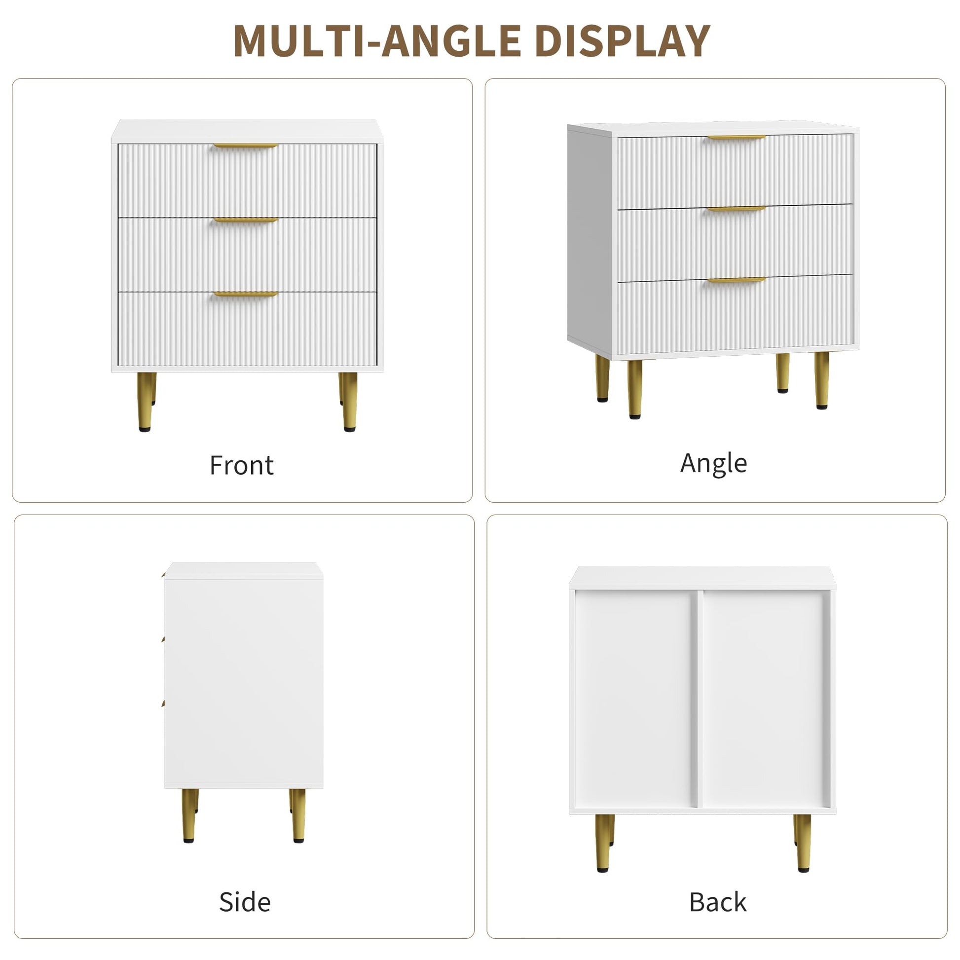 Commode cannelée Garvee, 3 à 6 tiroirs, bois MDF, poignées et pieds en métal, blanc, noir, naturel, vert, style moderne et minimaliste, pour chambre ou salon.