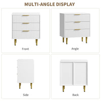 Commode cannelée Garvee, 3 à 6 tiroirs, bois MDF, poignées et pieds en métal, blanc, noir, naturel, vert, style moderne et minimaliste, pour chambre ou salon.