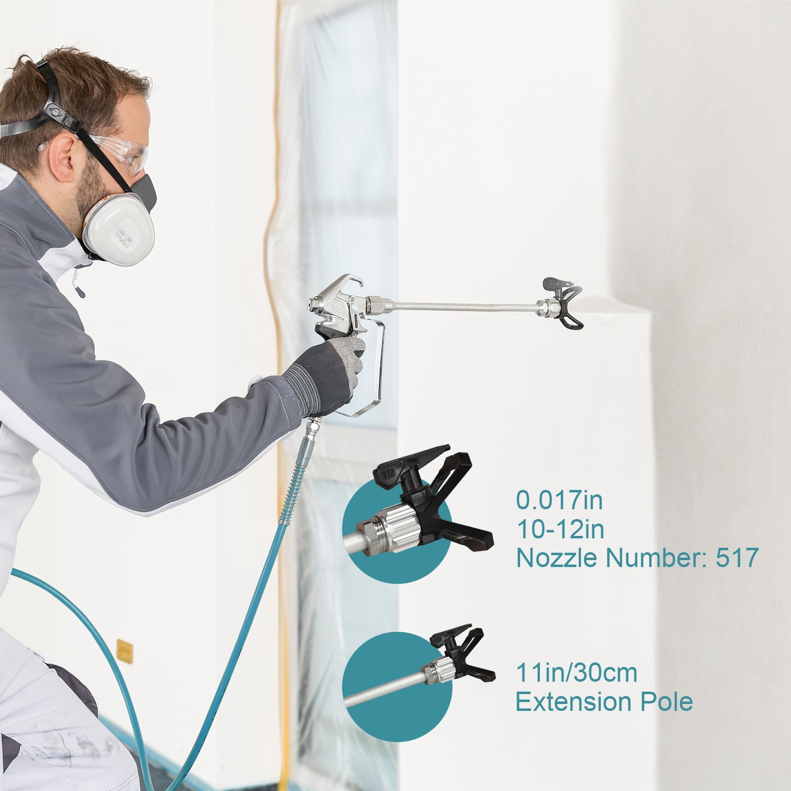 Pistolet à peinture sans air Garvee X10, débit 0,32 GPM, pression 3300 PSI, puissance 750 W, avec kit de nettoyage et rallonge pour maison et clôture.