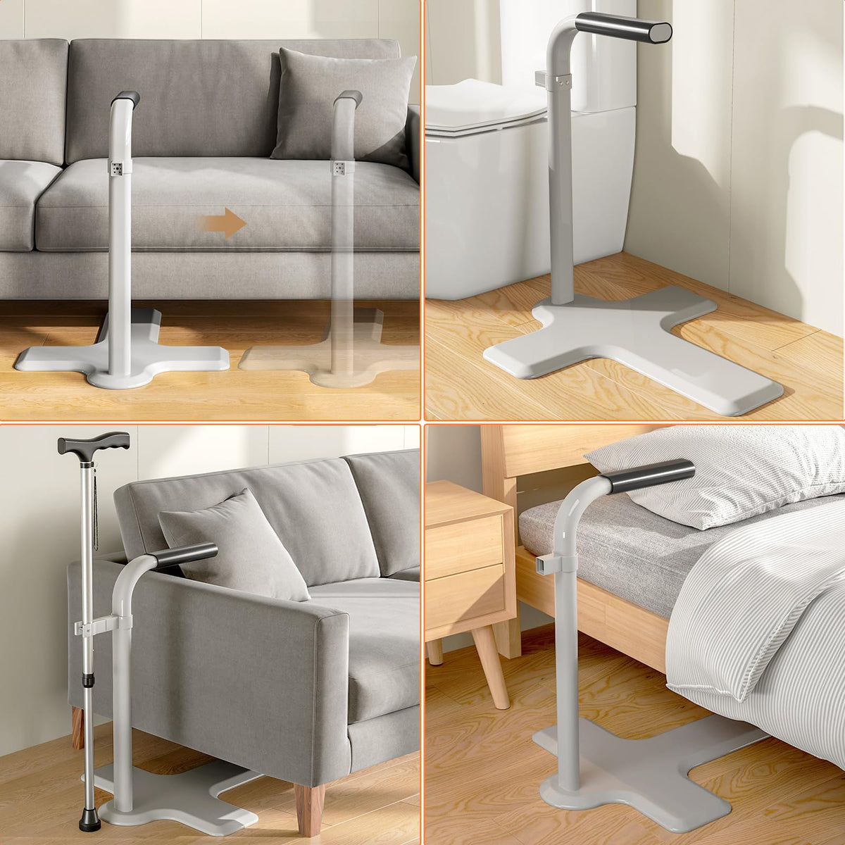 Garvee Aide à la verticalisation 2 en 1 pour seniors avec béquille réglable en hauteur, poignée de sécurité pour canapé ou fauteuil, aide à la vie quotidienne, capacité de charge de 150 kg, Blanc