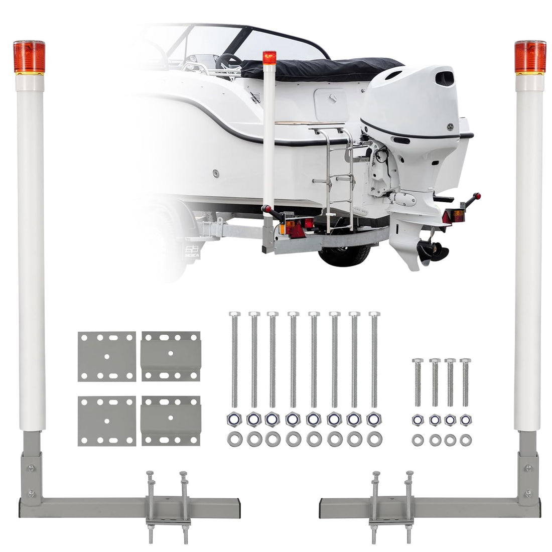 Garvee Balai de guidage réglable pour remorque de bateau. 101.6 cm (101.6 cm). avec feux LED. acier galvanisé antirouille