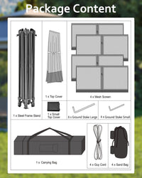 Pavillon pliant Garvee 3,65 m x 3,65 m avec moustiquaire, résistant aux UV, réglable en hauteur (3 positions), structure en acier, 6 panneaux latéraux, poches à sable pour le jardin et le camping, blanc