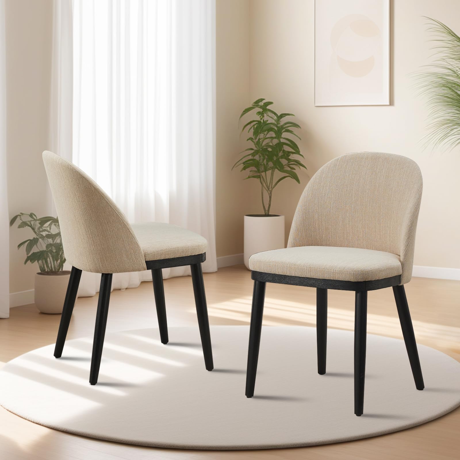 Chaises de salle à manger rembourrées Garvee, lot de 2, beige, style moderne, coussins épais, pieds en bois, dossier ergonomique, pour cuisine et café