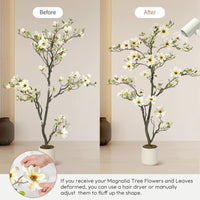 Magnolia artificiel Garvee de 1,8 m (6 pi) blanc avec branches ajustables pour une utilisation intérieure et extérieure, structure en métal, base stable