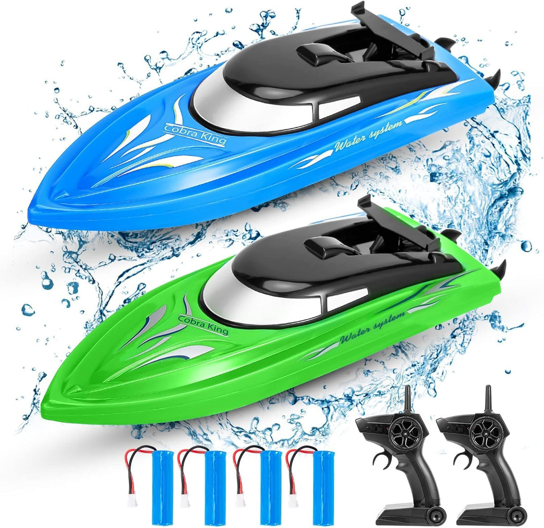Bateau radiocommandé Garvee (lot de 2) - Vitesse élevée (10 km/h), télécommande 2,4 GHz, plastique ABS, idéal pour piscines et lacs, 4 batteries incluses, chargement USB.