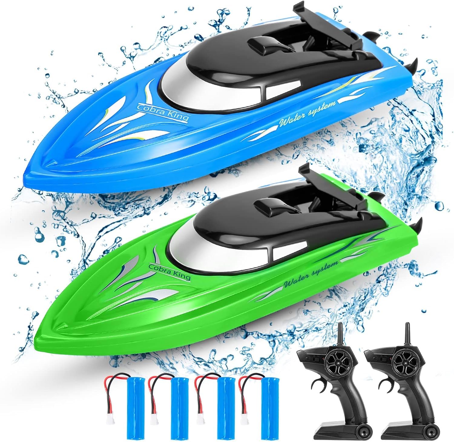 Bateau radiocommandé Garvee (lot de 2) - Vitesse élevée (10 km/h), télécommande 2,4 GHz, plastique ABS, idéal pour piscines et lacs, 4 batteries incluses, chargement USB.