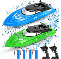 Bateau radiocommandé Garvee (lot de 2) - Vitesse élevée (10 km/h), télécommande 2,4 GHz, plastique ABS, idéal pour piscines et lacs, 4 batteries incluses, chargement USB.