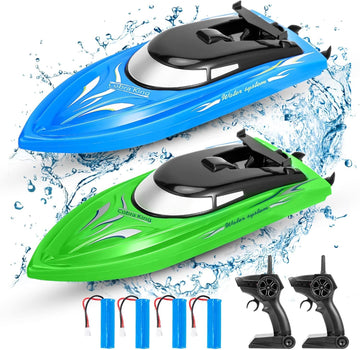 Bateau radiocommandé Garvee (lot de 2) - Vitesse élevée (10 km/h), télécommande 2,4 GHz, plastique ABS, idéal pour piscines et lacs, 4 batteries incluses, chargement USB.